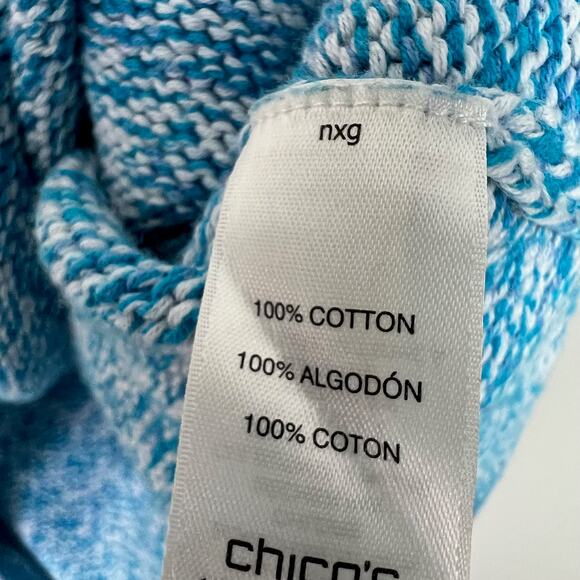 Chico's Blue and White Short Sleeve Knit Cotton Sweater Top Size 1 (U.S. Medium) - Picture 6 of 8